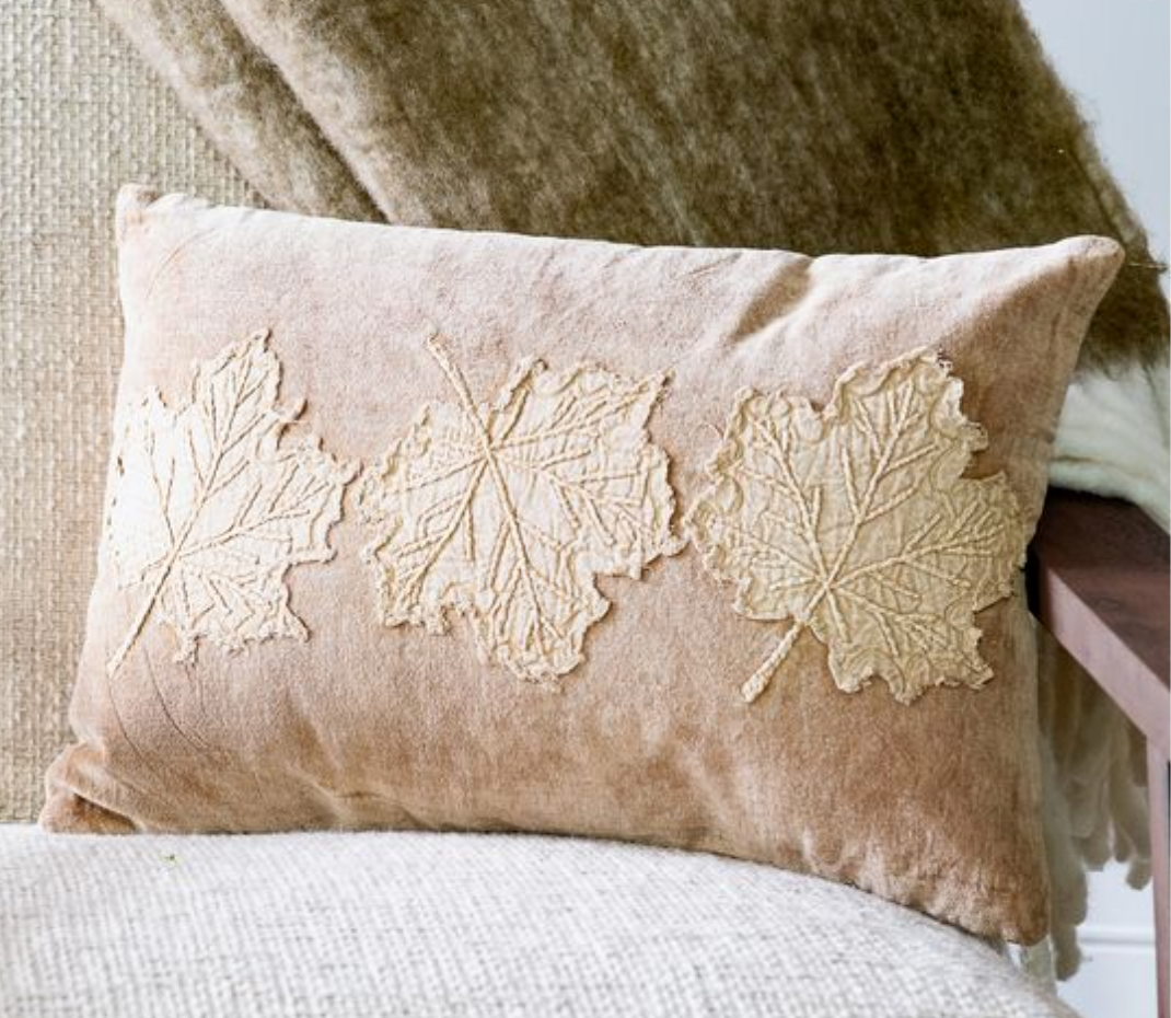 Velvet Tan Leaf Pillow