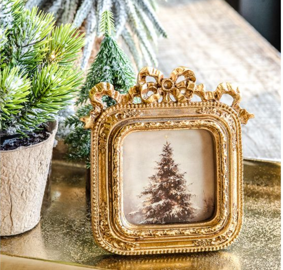 4" Gold Square Frame w/Bow
