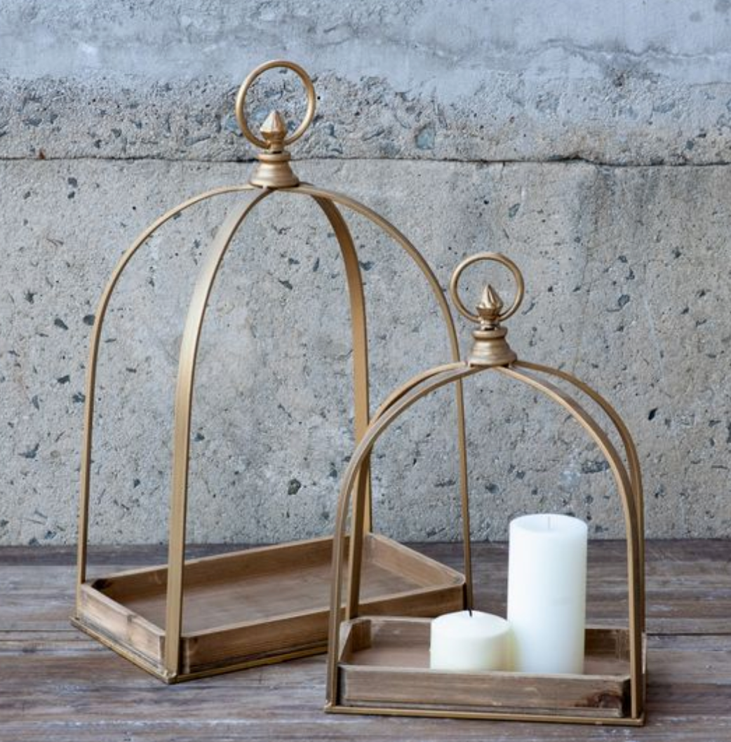 Gold Metal & Wood Domed Display Tray