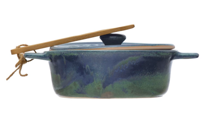 Stoneware Brie Baker with Bamboo Spreader (Various Colors)