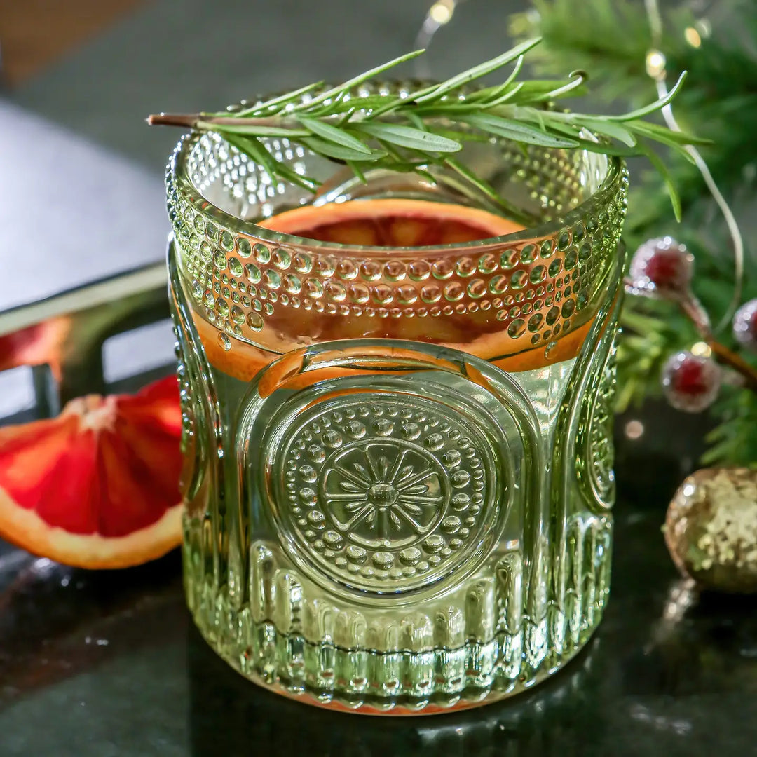 Green Retro Arch Design Old Fashioned Glass 10 oz