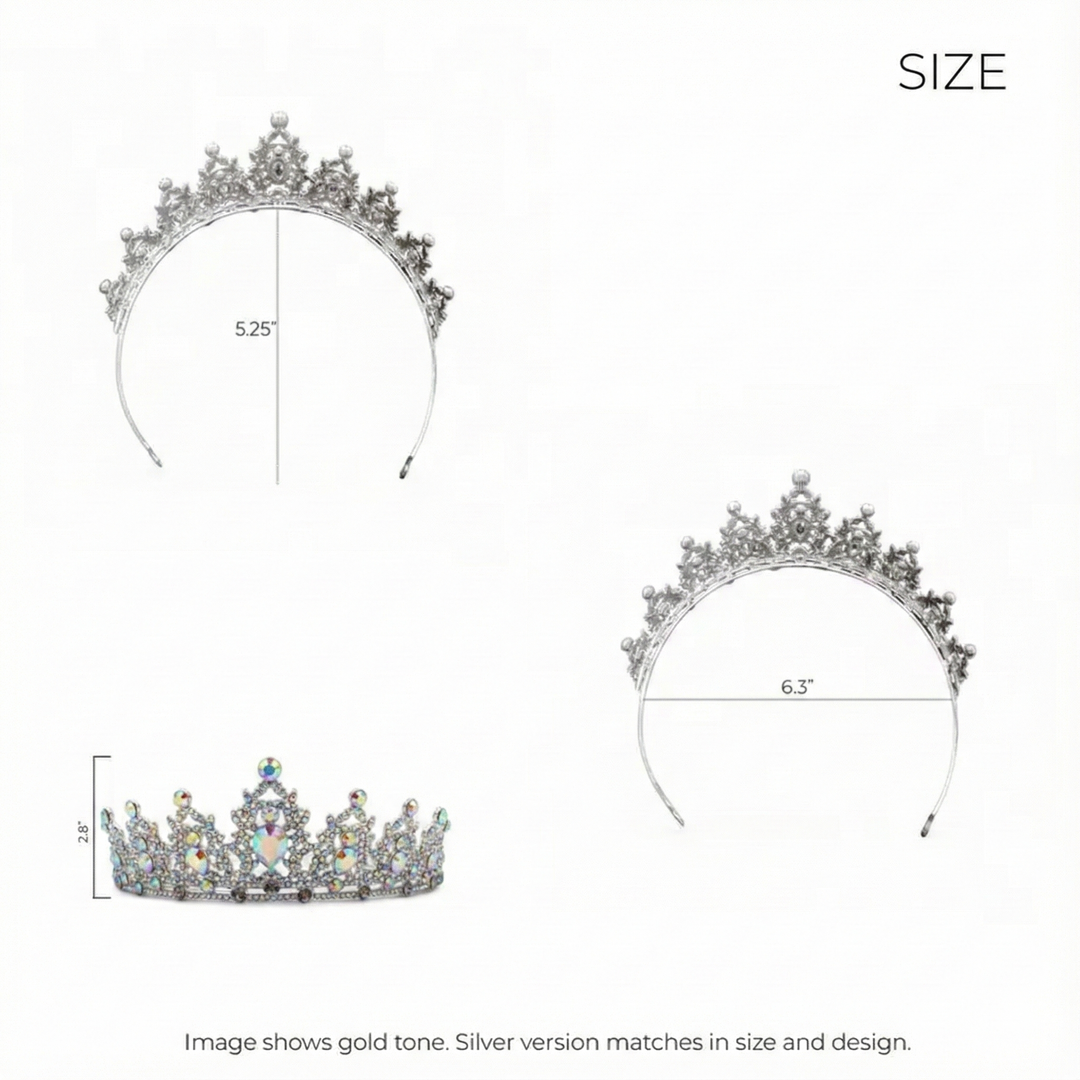 Silver Royal Crystal Tiara – Rhinestone Filigree