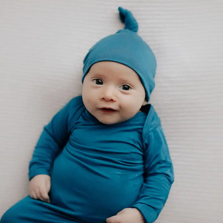 Knotted Baby Gown - Blue (Gown & Hat)