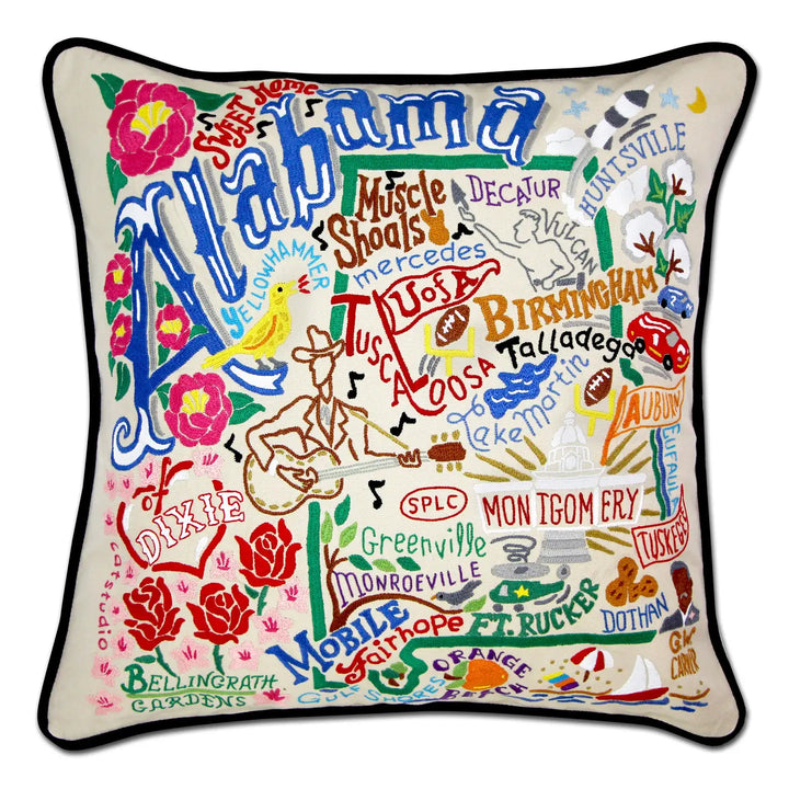 Alabama Embroidered Pillow by cat studio