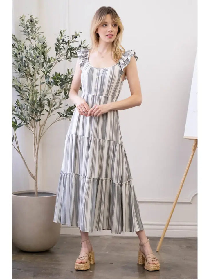 Striped Sleeveless Maxi Dress - Multi Green