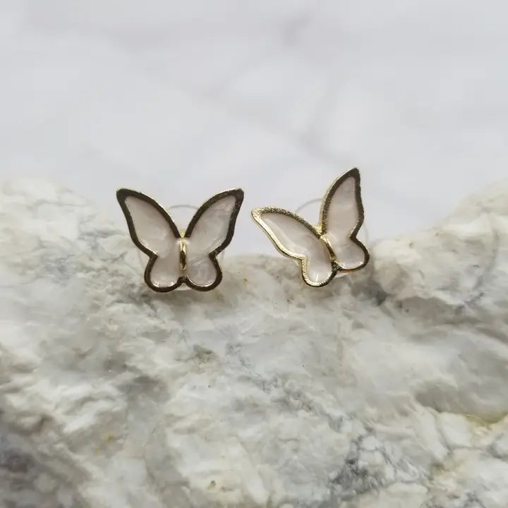 Butterfly Study Earrings Gold & White