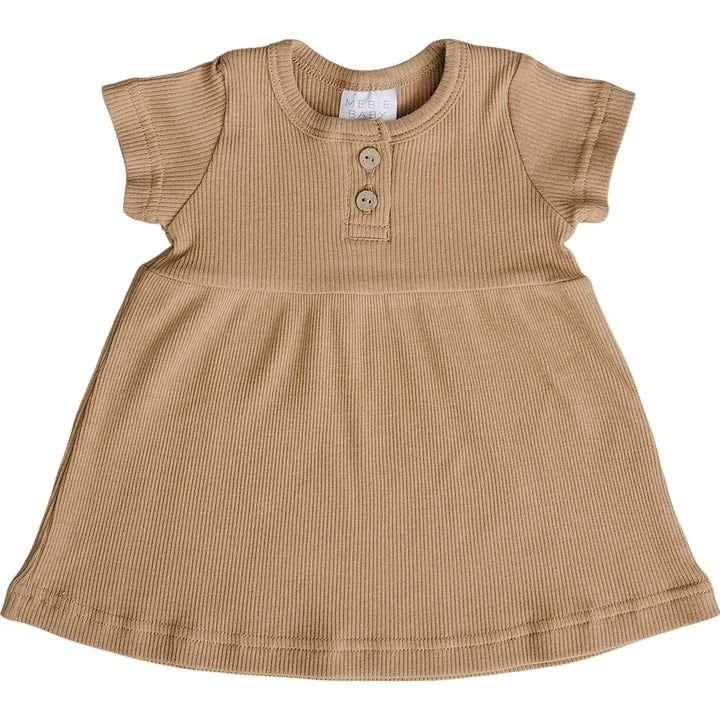 Mebie Baby Cafe Short Sleeve Button Ribbed Organic Cotton Dress