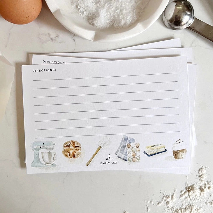 Set of 12 Recipe Cards with Watercolor Illustrations
