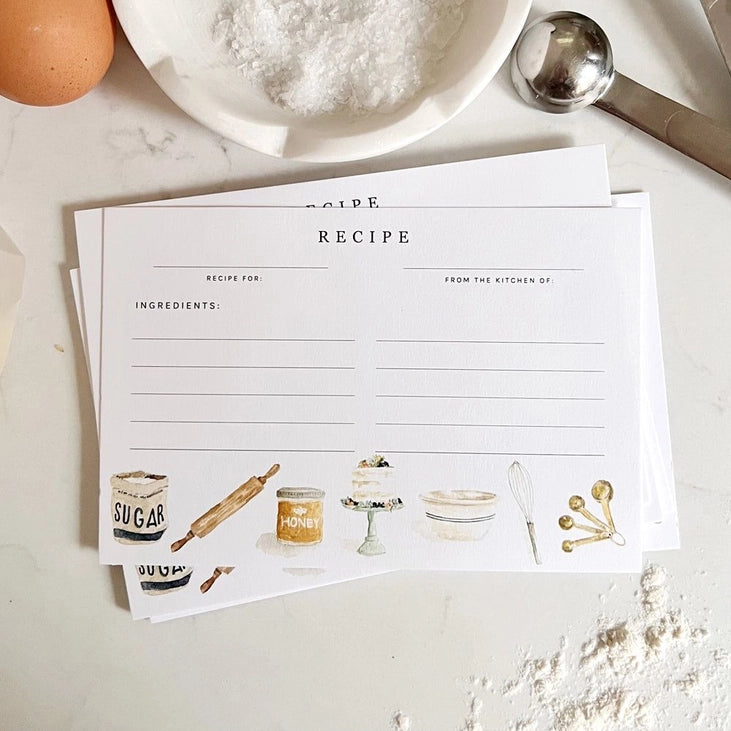 Set of 12 Recipe Cards with Watercolor Illustrations