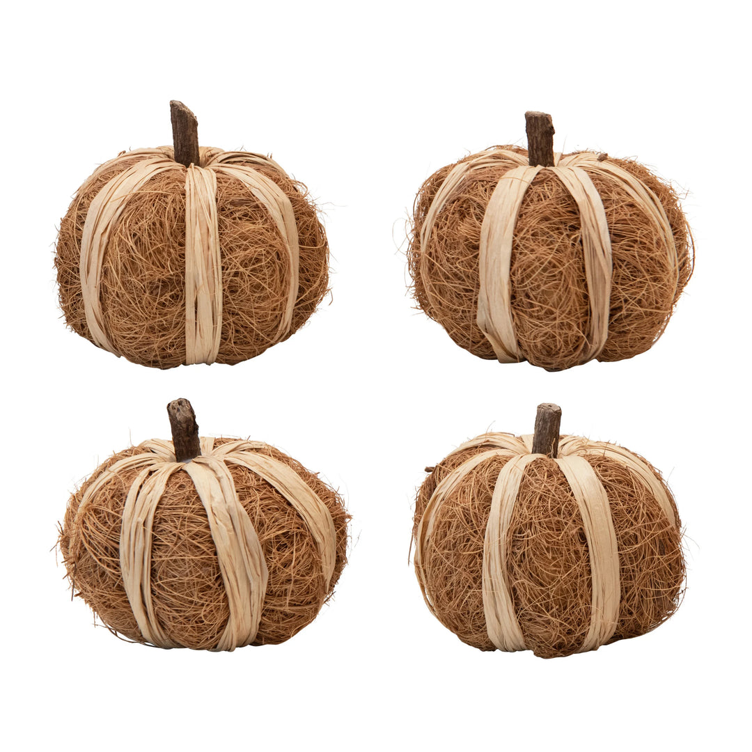 3" Dried Natural Coco Fiber & Rafia Pumpkin