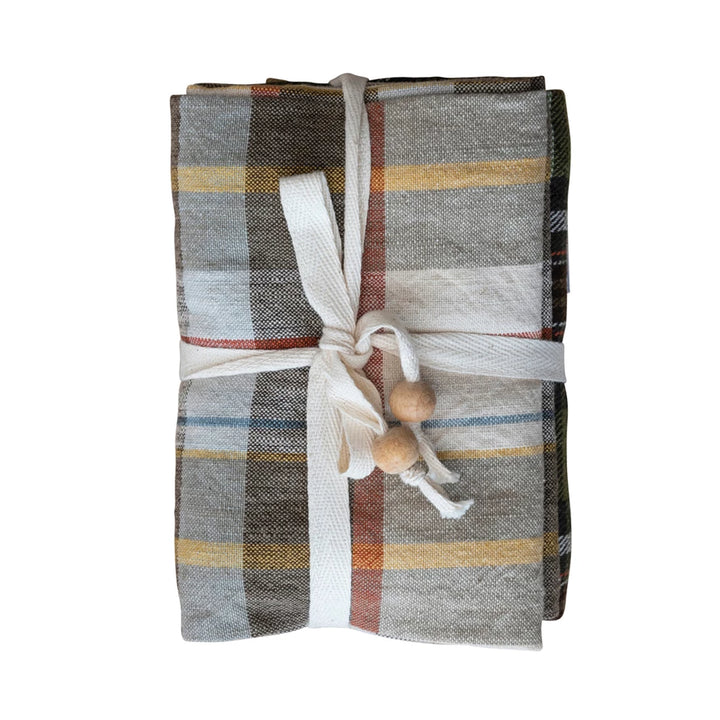 28"L x 18"W Cotton Printed Tea Towels, Multi Color Plaid, Set of 3