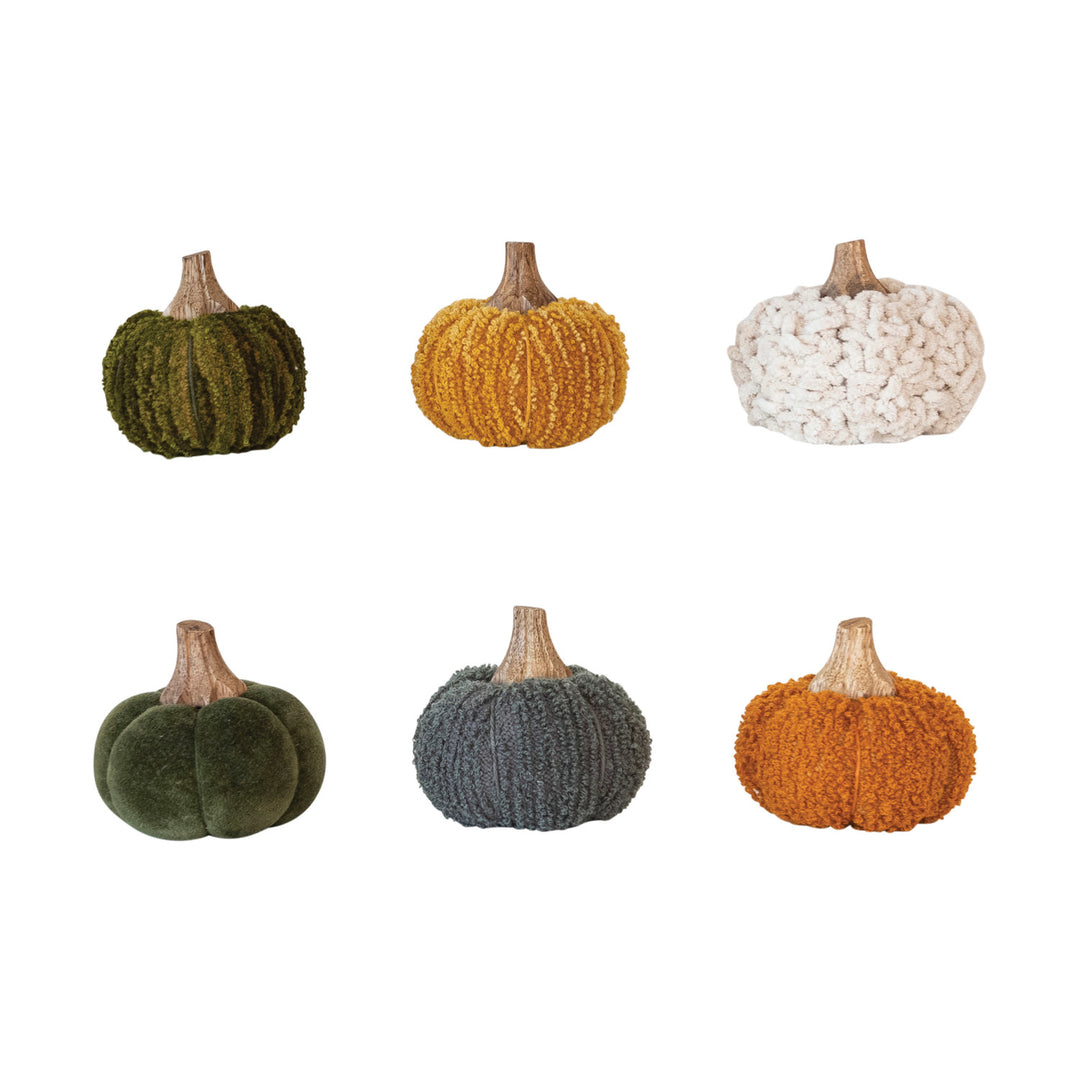 Cotton Blend Bouclé/Velvet Pumpkin w/ Wood Stem, 6 Styles