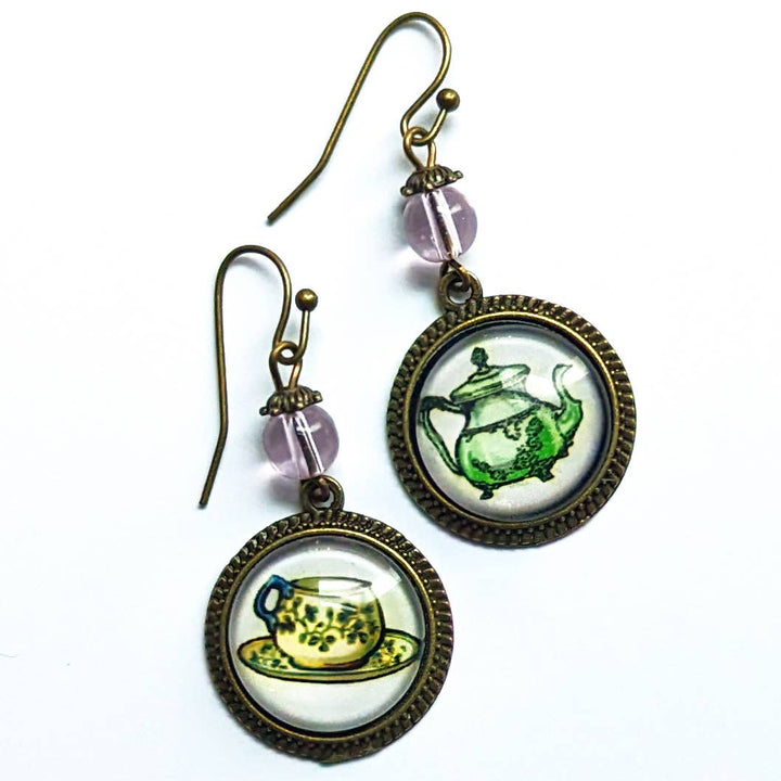 Pastel Teacup and Teapot Steampunk Victorian Earrings