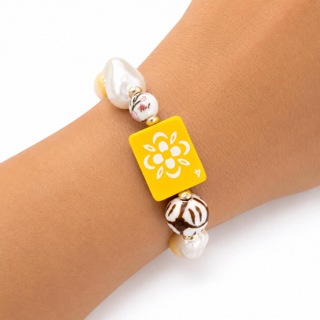 Mahjong Tile Mixed Bead Stretch Bracelet