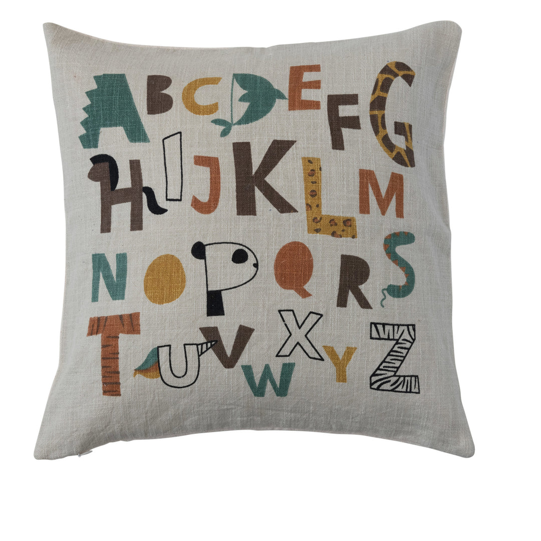 Cotton Printed Pillow w/ Abstract Alphabet, Polyester Fill