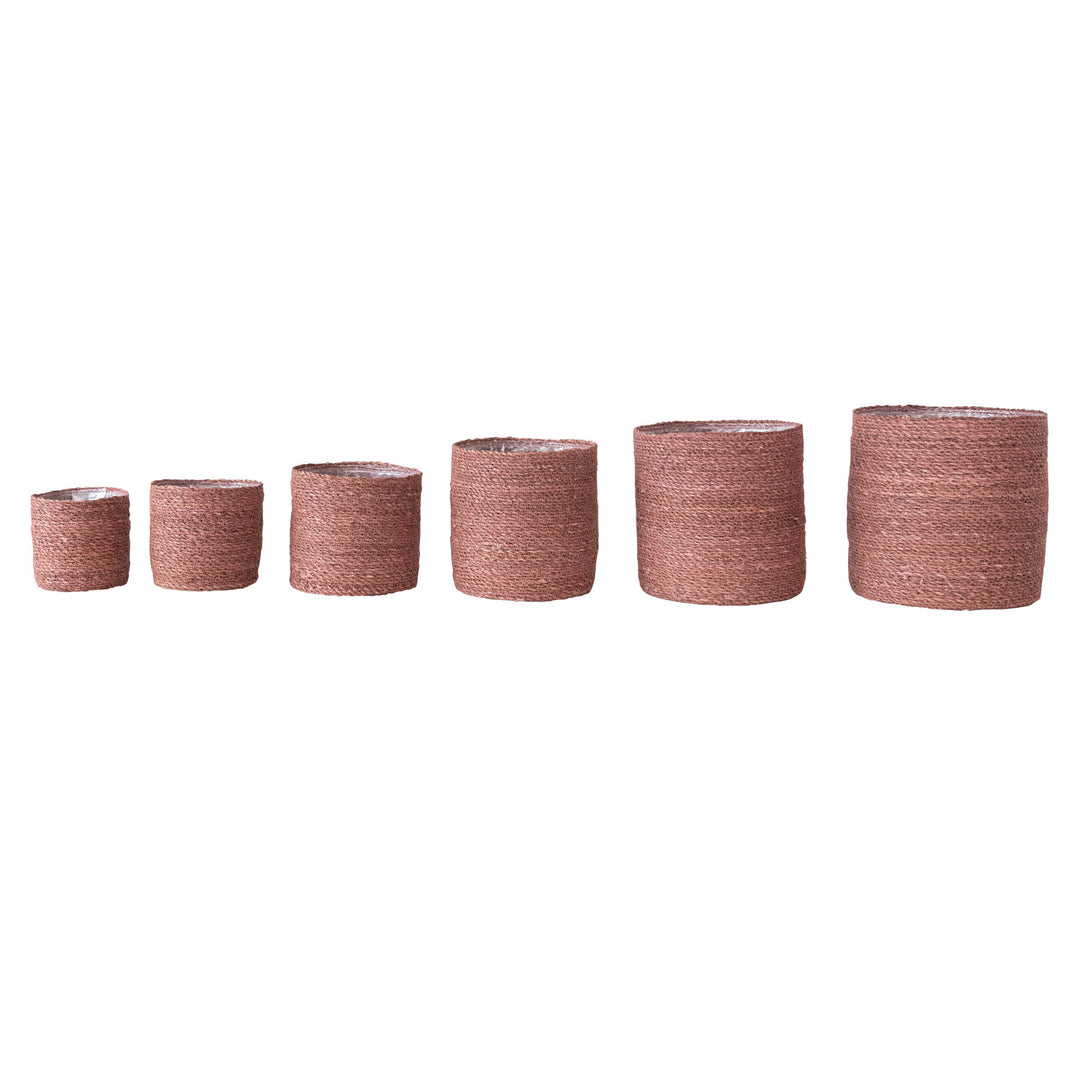 Decorative Woven Seagrass Baskets w/ Plastic Lining, Set of 6