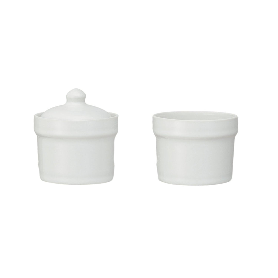 Stoneware Stackable Pinch Pots w/ Lid, White, Set of 2