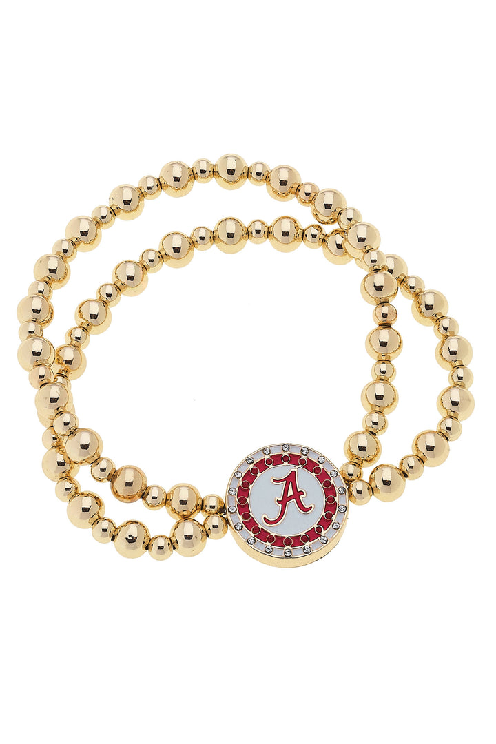 Alabama Crimson Tide Pave Disc 2-Row Ball Bead Bracelet