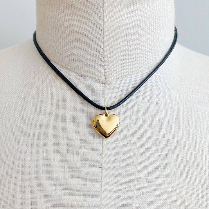 Black Cord Heart Drop Necklace