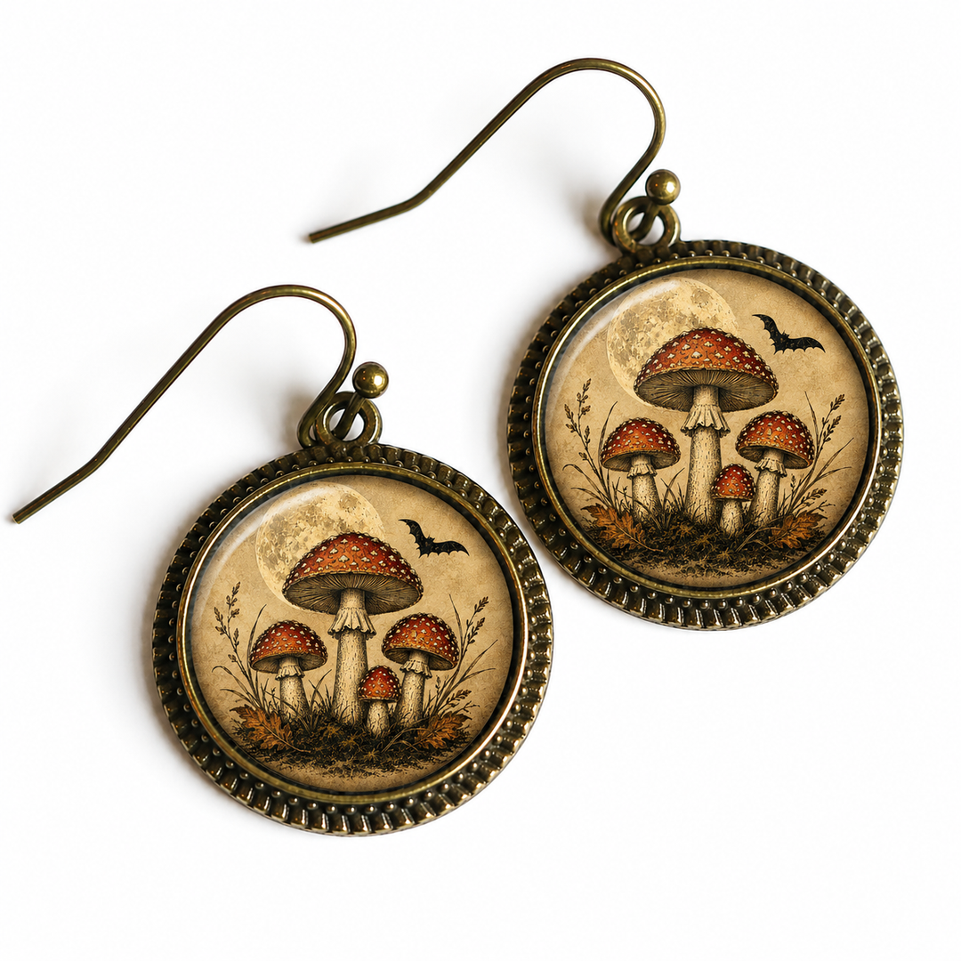 Moonshadow Mushrooms Vintage Earrings