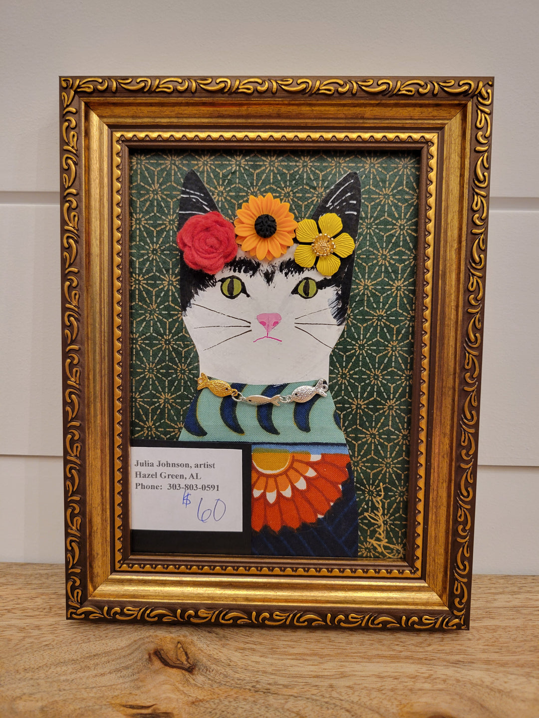 Frida Catlo Original Artwork by Julia Johnson - Gold 7x9 Frame