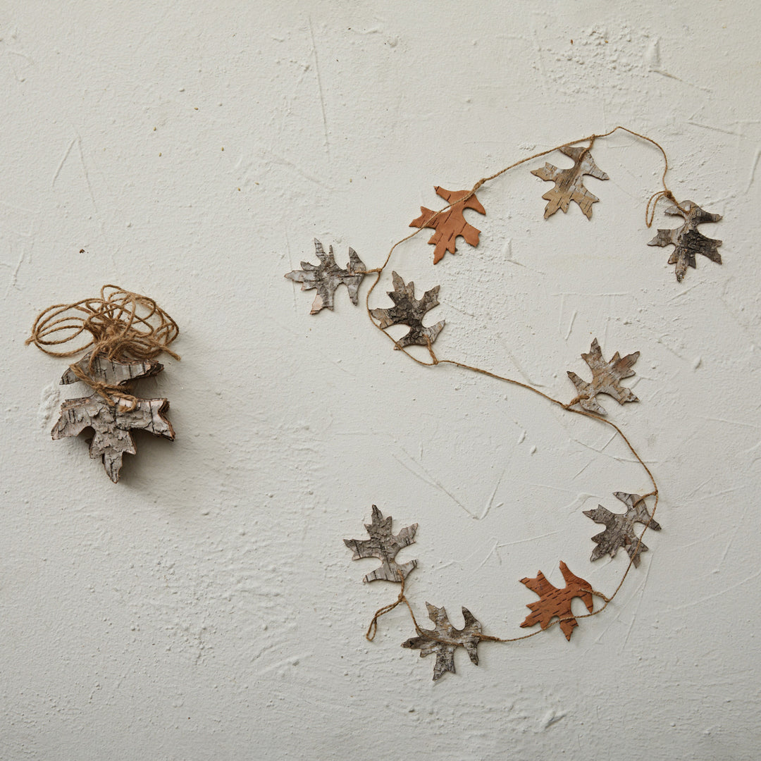 72"L Natural Birch Bark Oak Leaf Garland w/ Jute Cord