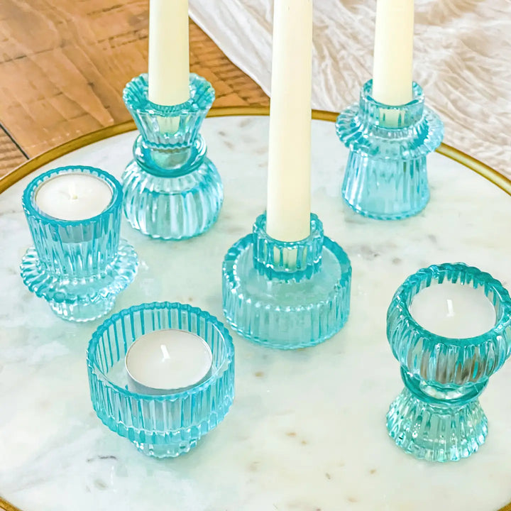 Vintage Ribbed Glass Candle/Candlestick Holders