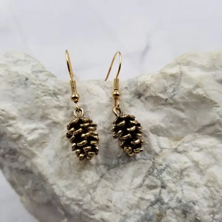 Gold Plated Pine Cone Earrings