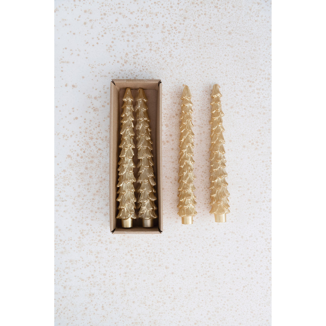 10" Gold Tree Shaped Taper Candles - Set of 2