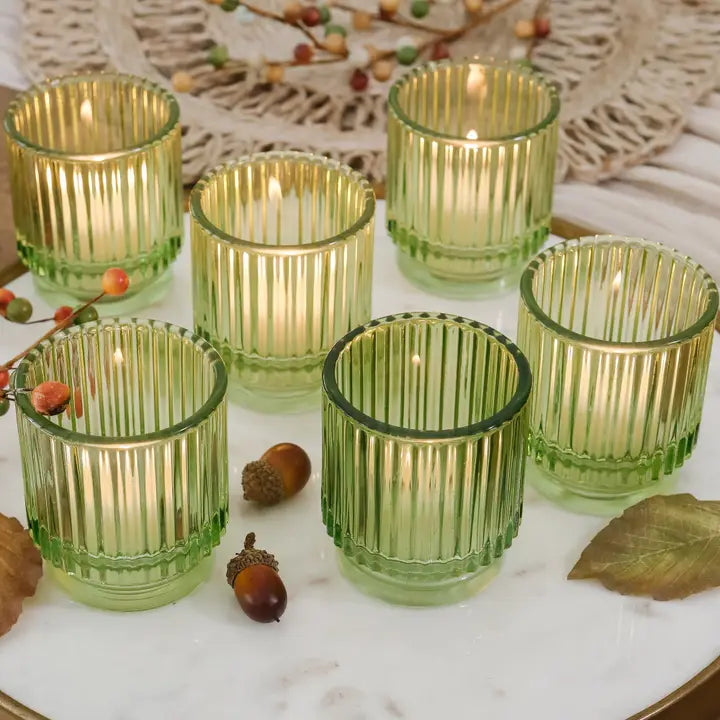 Vintage Ribbed Glass Candle/Candlestick Holders