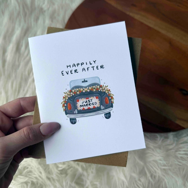 "Happily Ever After" Just Married Wedding Card