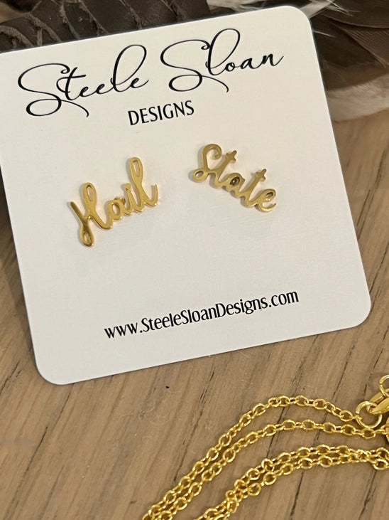 Mississippi State Hail State Gold Stud Earrings