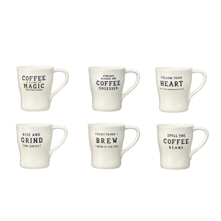 Stoneware Mug with Coffee Saying - 6 Styles