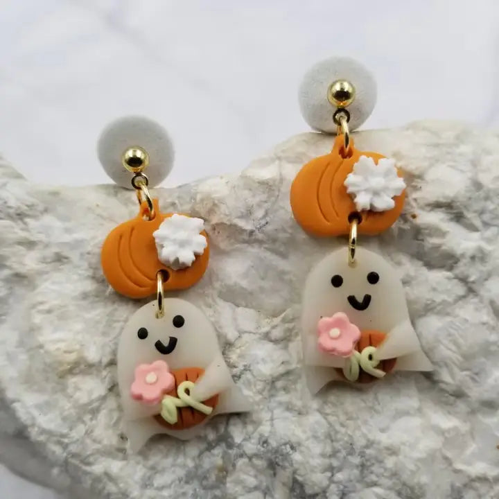 Halloween Pumpkin Ghost Clay Earrings