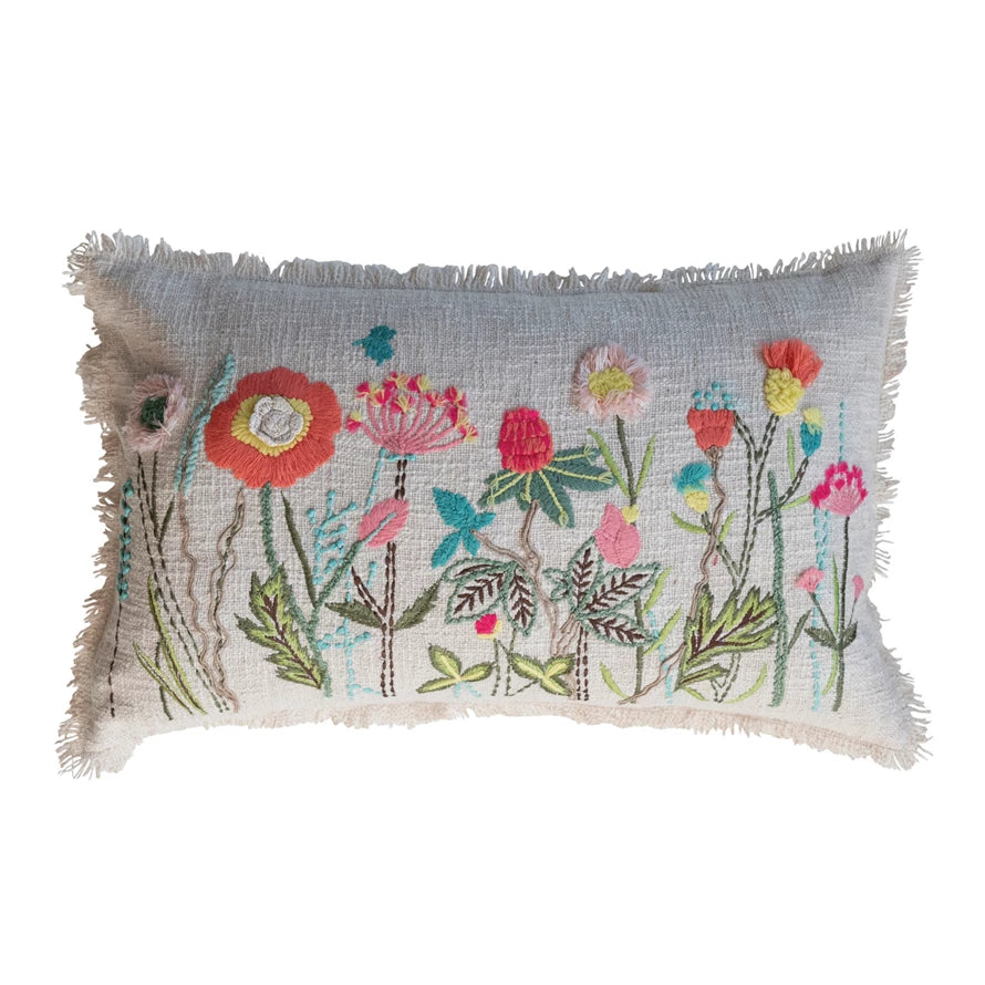 Flower and Fringe Rectangular Pillow