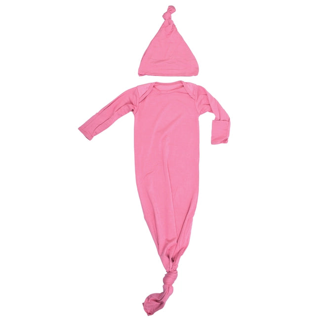 Knotted Baby Gown and Hat Set - Rose