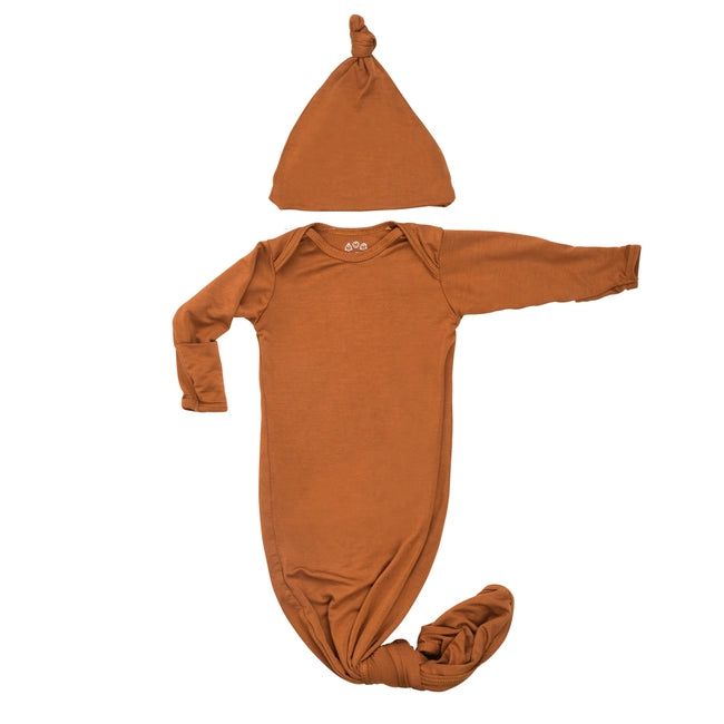 Knotted Baby Gown and Hat Set - Western Orange