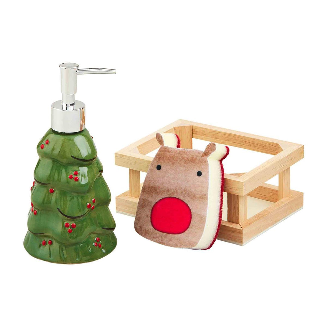 Tree Soap Pump and Reindeer Sponge Crate Set