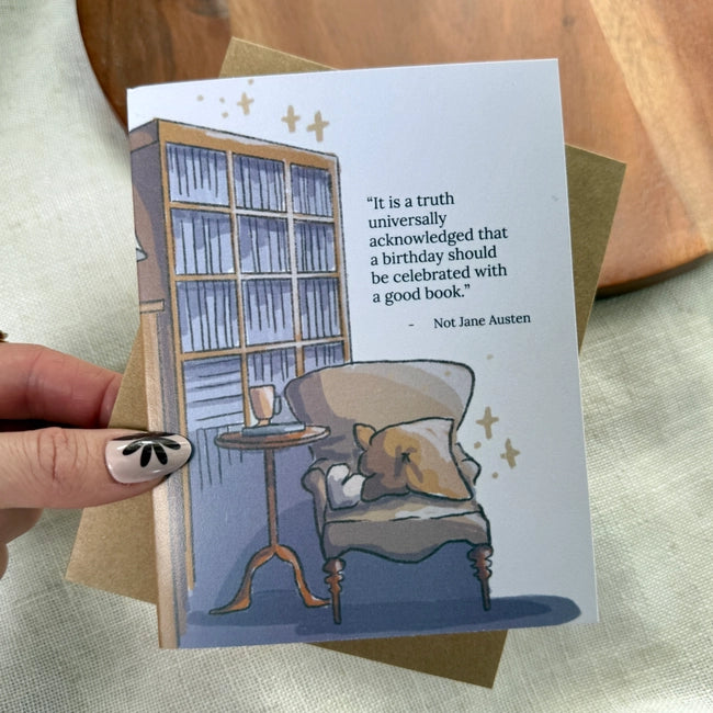 "Celebrated with A Good Book" Quote Bookish Birthday Card