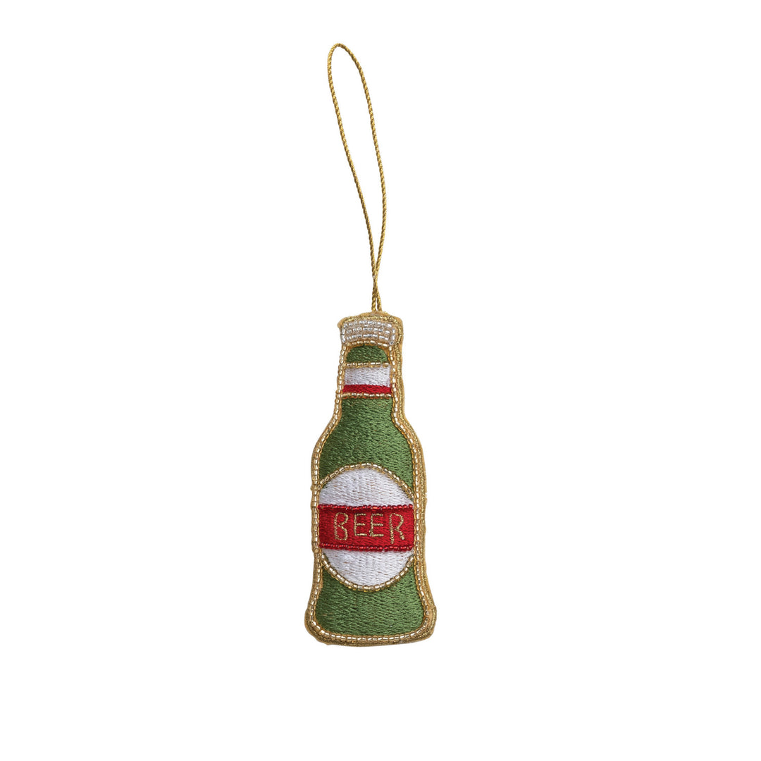 Beaded Fabric Beer Bottle Ornament
