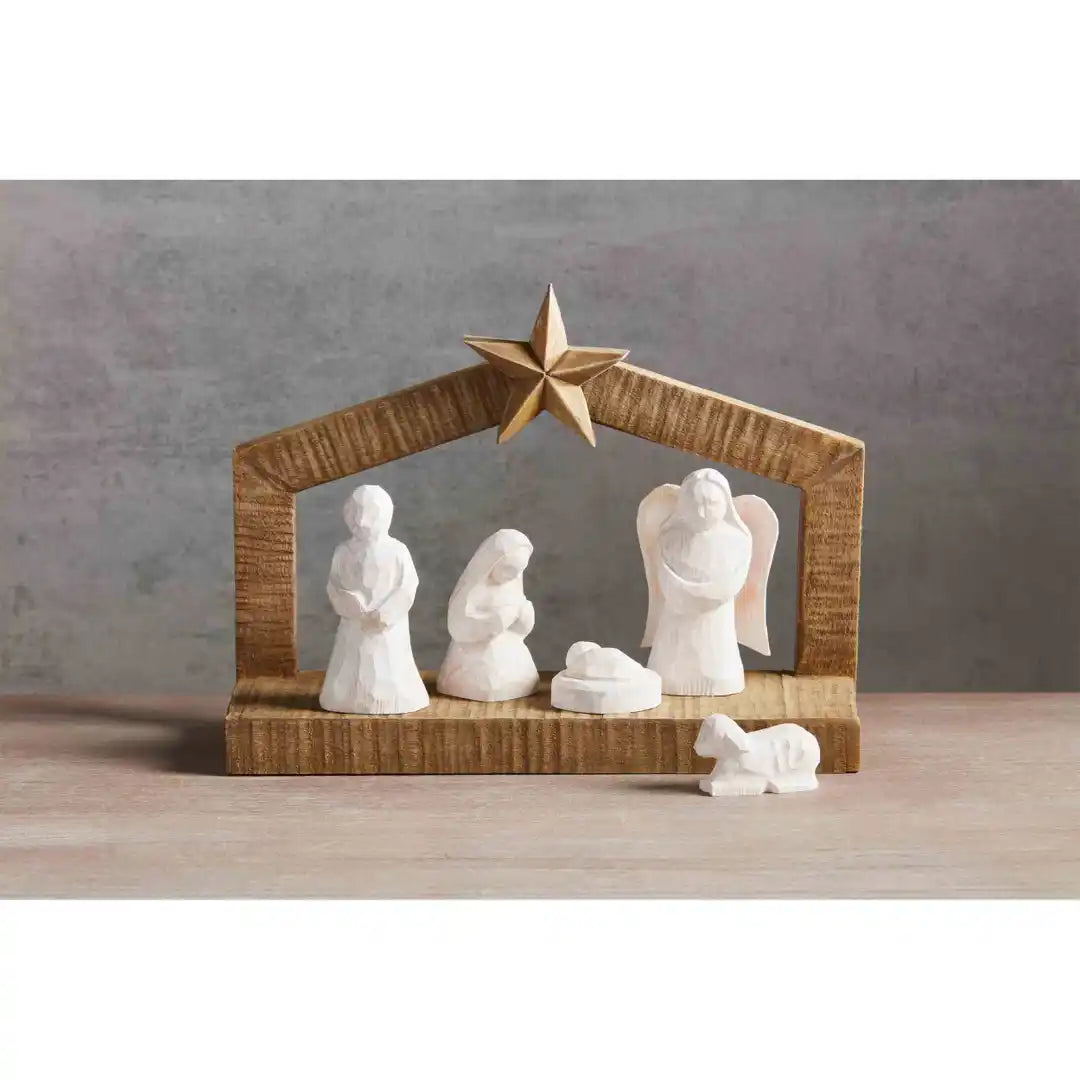 White Christmas Wood Nativity Set