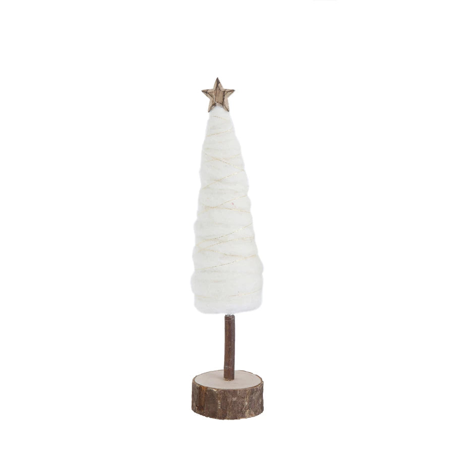 13"H Wool Christmas Tree with Star and Wood Base