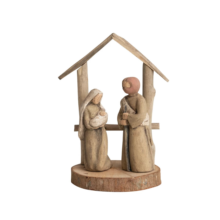 Handmade Driftwood & Paper Mache Nativity