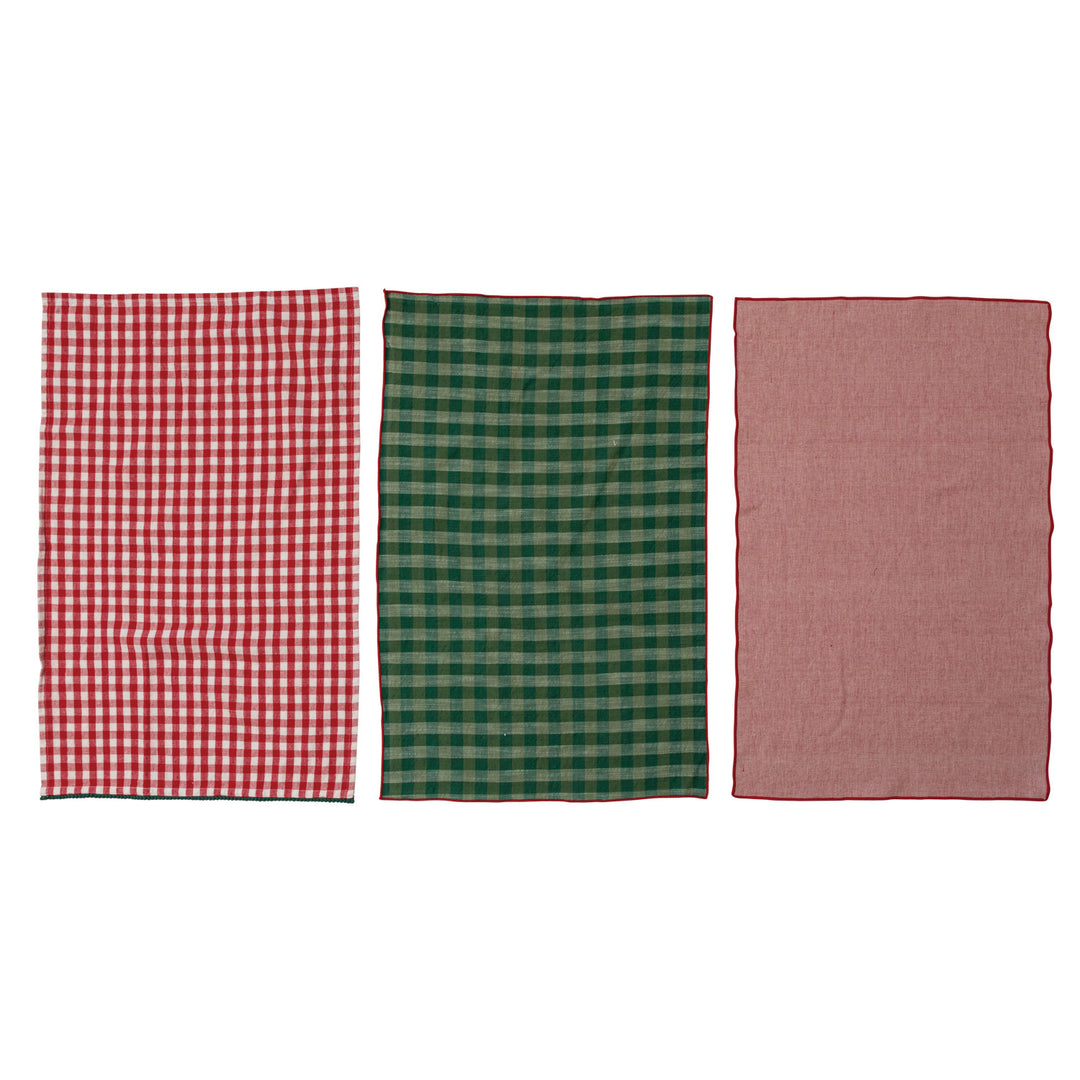 Red, Green, & White Cotton Woven Tea Towels