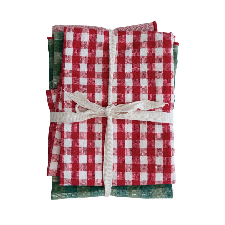 Red, Green, & White Cotton Woven Tea Towels