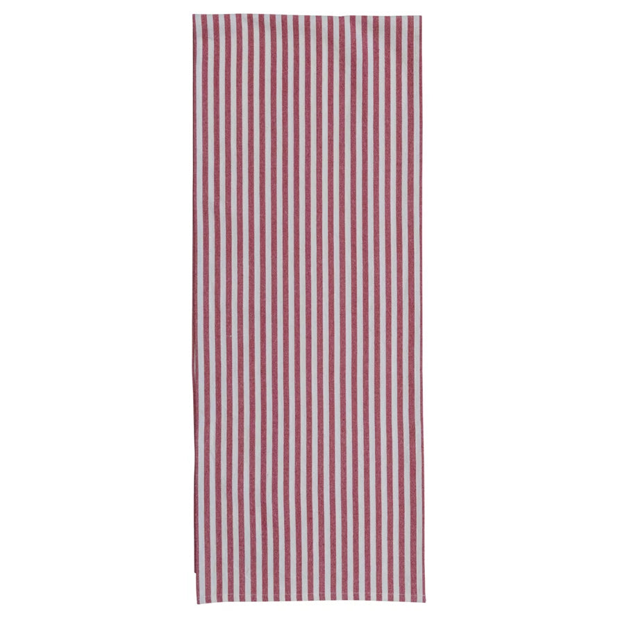Woven Cotton Table Runner w/ Red & White Stripes