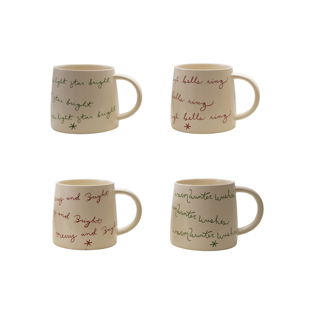 16 oz. Stoneware Mug with Holiday Saying, Cream Color, 4 Styles