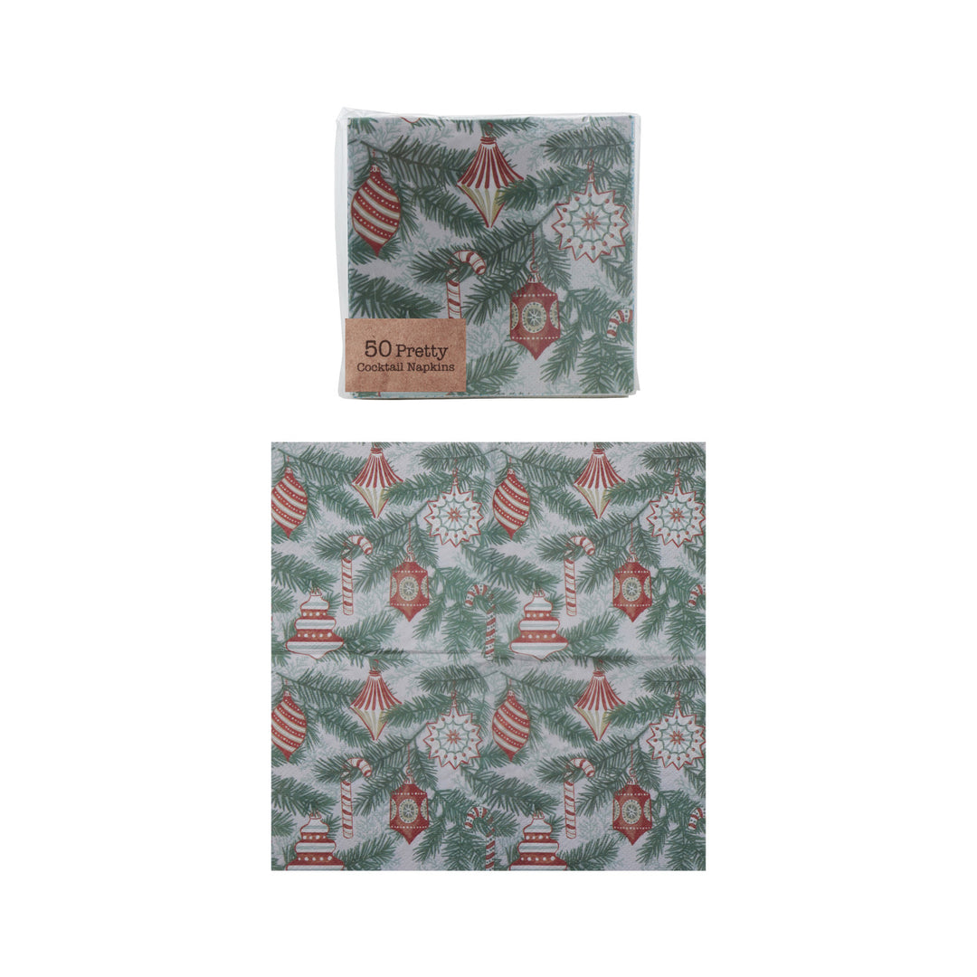 Paper Cocktail Napkins with Holiday Pattern (50 Folded Pieces) ©
