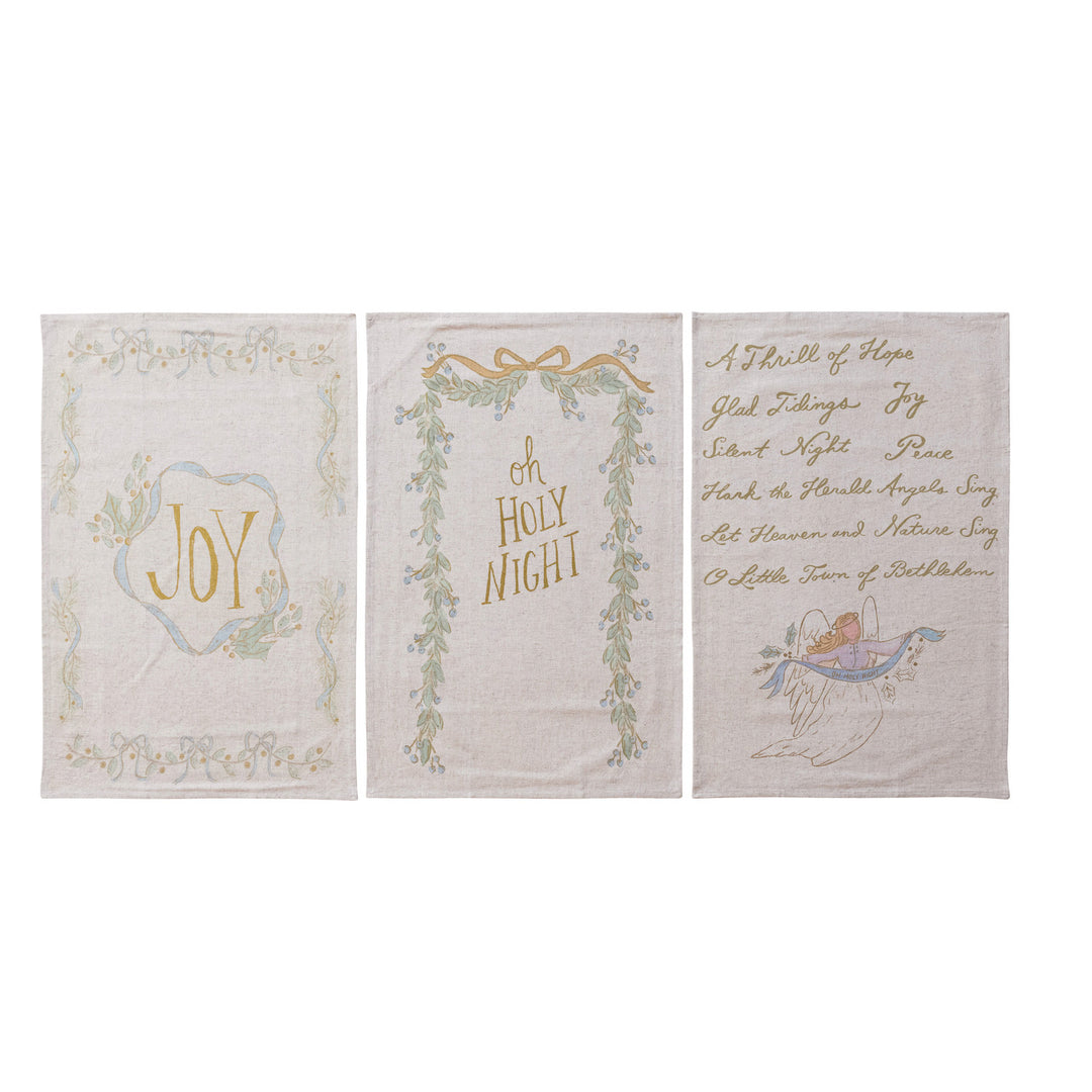 Cotton & Linen Printed Tea Towel with Holiday Saying, 3 Styles ©