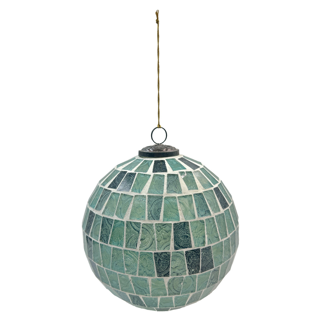6" Round Glass Mosaic Ball Ornament, Blue & White